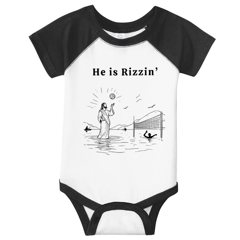 He Is Rizzin Jesus Playing Volleyball Infant Baby Jersey Bodysuit