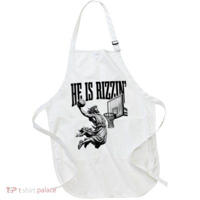 He Is Rizzin Basketball Jesus Retro Easter Christian Full-Length Apron With Pockets