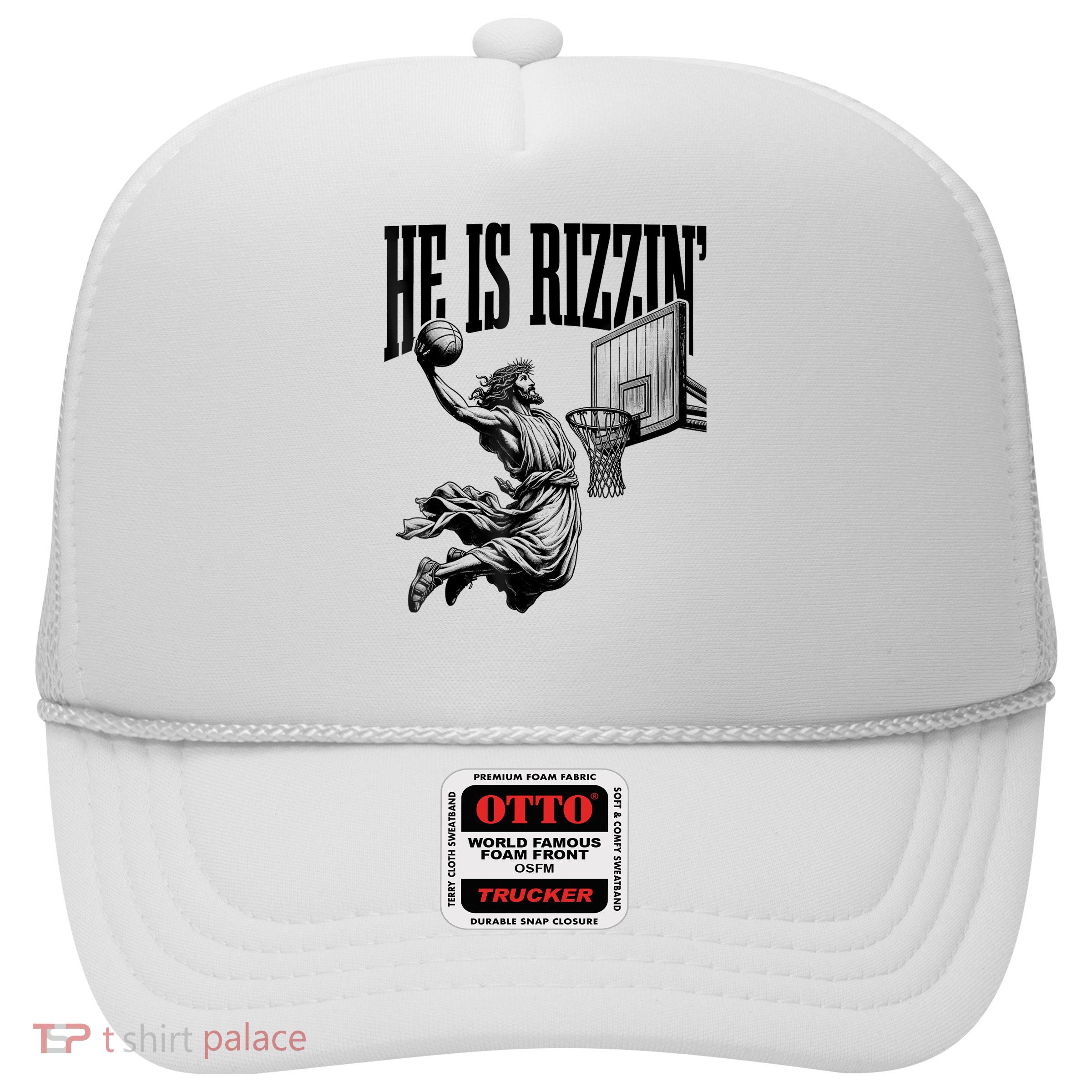 He Is Rizzin Basketball Jesus Retro Easter Christian Trucker Hat