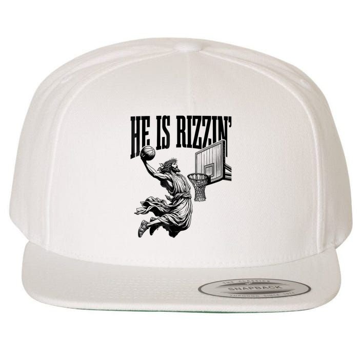 He Is Rizzin Basketball Jesus Retro Easter Christian Wool Snapback Cap