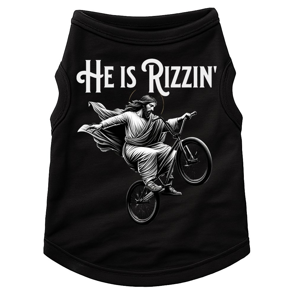 He Is Rizzin Jesus Riding Bmx Bike Funny Bicycle Rizz Doggie Tank