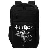 He Is Rizzin Jesus Riding Bmx Bike Funny Bicycle Rizz Impact Tech Backpack