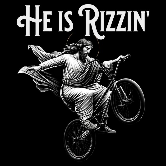 He Is Rizzin Jesus Riding Bmx Bike Funny Bicycle Rizz Impact Tech Backpack
