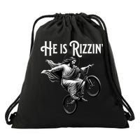 He Is Rizzin Jesus Riding Bmx Bike Funny Bicycle Rizz Drawstring Bag