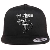 He Is Rizzin Jesus Riding Bmx Bike Funny Bicycle Rizz Flat Bill Trucker Hat