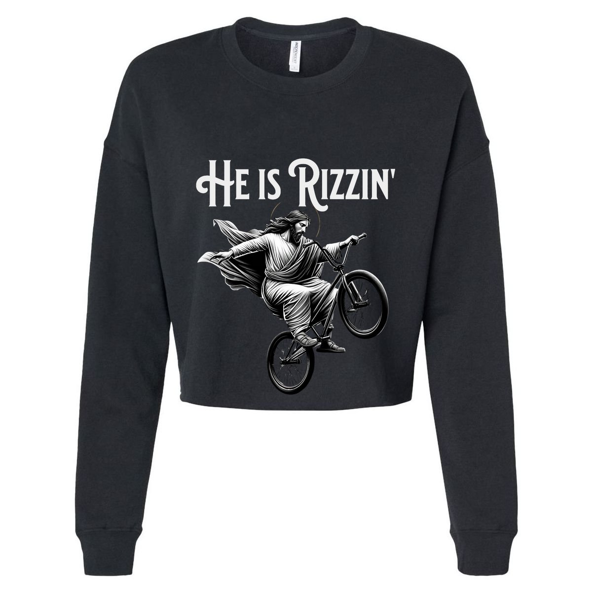 He Is Rizzin Jesus Riding Bmx Bike Funny Bicycle Rizz Flat Bill Trucker Hat