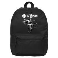He Is Rizzin Jesus Riding Bmx Bike Funny Bicycle Rizz 16 in Basic Backpack