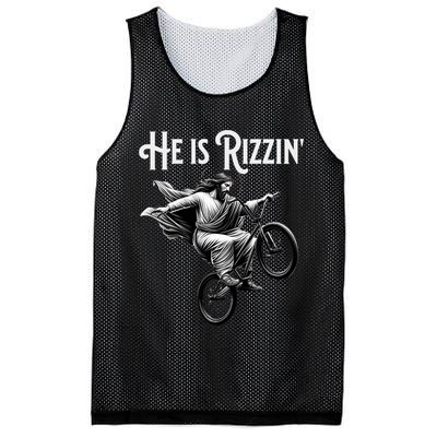 He Is Rizzin Jesus Riding Bmx Bike Funny Bicycle Rizz Mesh Reversible Basketball Jersey Tank