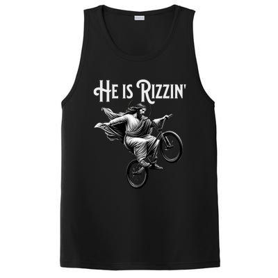 He Is Rizzin Jesus Riding Bmx Bike Funny Bicycle Rizz PosiCharge Competitor Tank