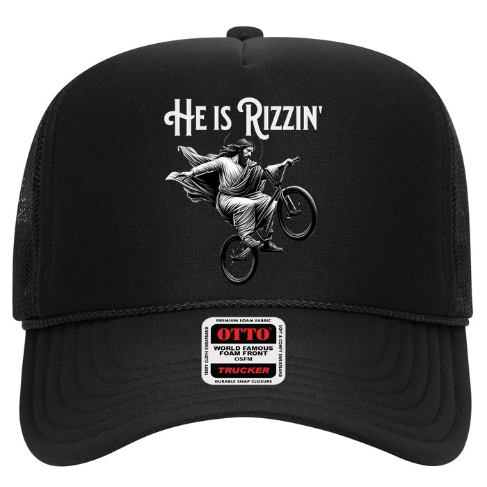 He Is Rizzin Jesus Riding Bmx Bike Funny Bicycle Rizz Hat