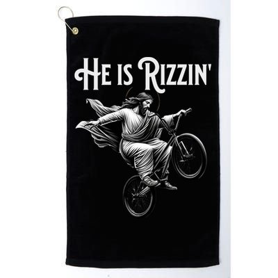 He Is Rizzin Jesus Riding Bmx Bike Funny Bicycle Rizz Golf Towel