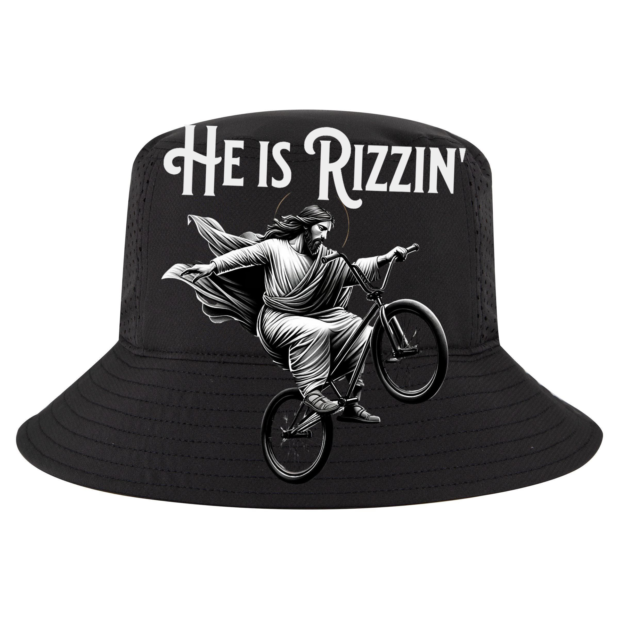 He Is Rizzin Jesus Riding Bmx Bike Funny Bicycle Rizz Golf Towel