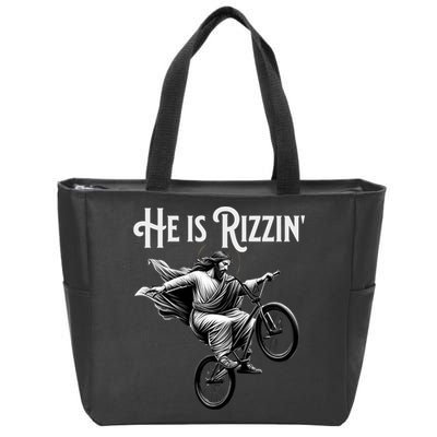 He Is Rizzin Jesus Riding Bmx Bike Funny Bicycle Rizz Zip Tote Bag