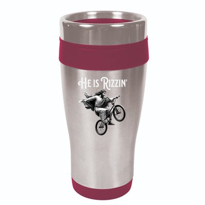 He Is Rizzin Jesus Riding Bmx Bike Funny Bicycle Rizz 16oz Travel Tumbler