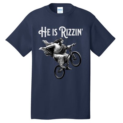 He Is Rizzin Jesus Riding Bmx Bike Funny Bicycle Rizz Tall T-Shirt