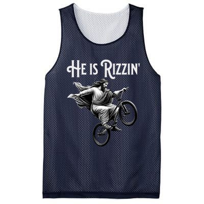 He Is Rizzin Jesus Riding Bmx Bike Funny Bicycle Rizz Mesh Reversible Basketball Jersey Tank