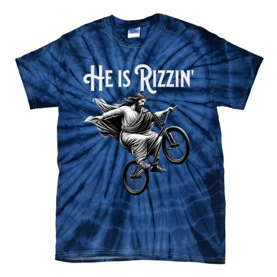 He Is Rizzin Jesus Riding Bmx Bike Funny Bicycle Rizz Tie-Dye T-Shirt