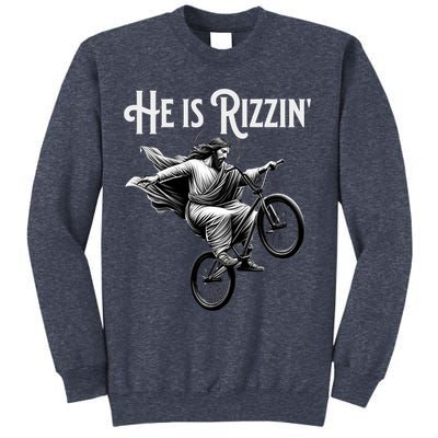 He Is Rizzin Jesus Riding Bmx Bike Funny Bicycle Rizz Sweatshirt