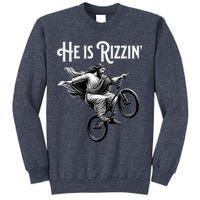 He Is Rizzin Jesus Riding Bmx Bike Funny Bicycle Rizz Sweatshirt