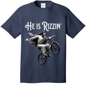 He Is Rizzin Jesus Riding Bmx Bike Funny Bicycle Rizz T-Shirt