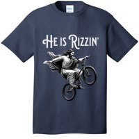 He Is Rizzin Jesus Riding Bmx Bike Funny Bicycle Rizz T-Shirt