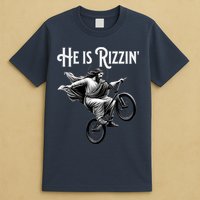 He Is Rizzin Jesus Riding Bmx Bike Funny Bicycle Rizz T-Shirt