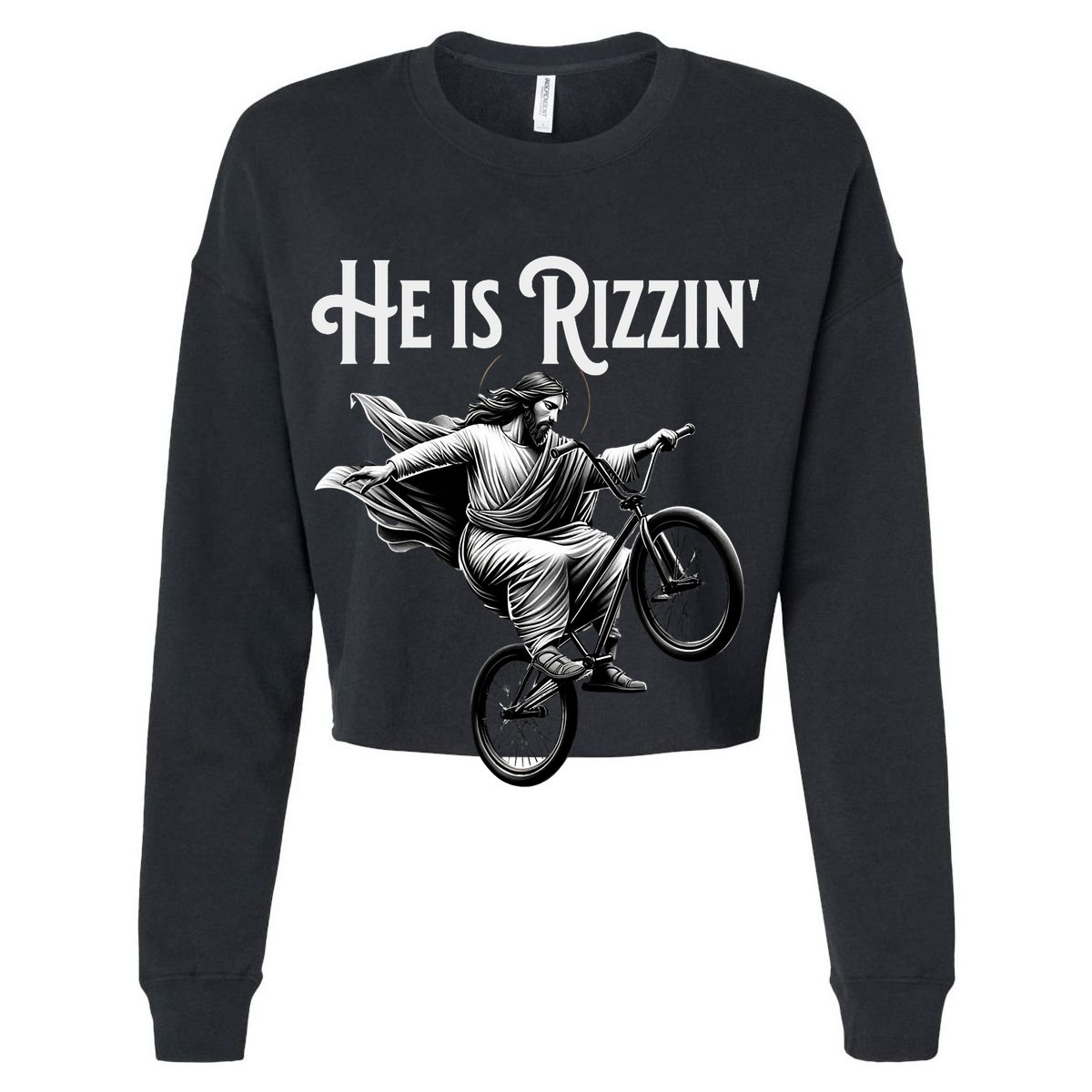 He Is Rizzin Jesus Riding Bmx Bike Funny Bicycle Rizz T-Shirt