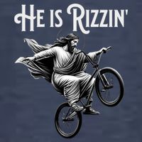 He Is Rizzin Jesus Riding Bmx Bike Funny Bicycle Rizz T-Shirt