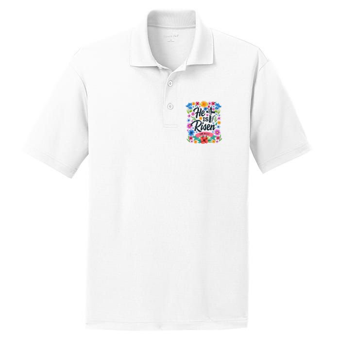 He Is Risen Spring Floral Easter Day PosiCharge RacerMesh Polo