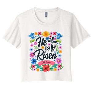 He Is Risen Spring Floral Easter Day Women's Crop Top Tee