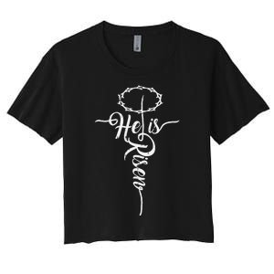 He Is Risen Easter Day Jesus Cross Religious Christian Bible Women's Crop Top Tee