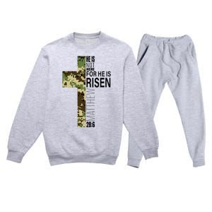 He Is Risen Christian Easter Verse Green Camo Cross Premium Crewneck Sweatsuit Set