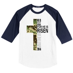 He Is Risen Christian Easter Verse Green Camo Cross Baseball Sleeve Shirt