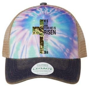 He Is Risen Christian Easter Verse Green Camo Cross Legacy Tie Dye Trucker Hat