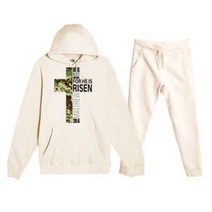 He Is Risen Christian Easter Verse Green Camo Cross Premium Hooded Sweatsuit Set