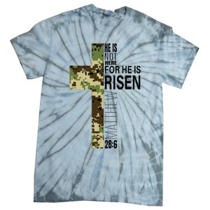 He Is Risen Christian Easter Verse Green Camo Cross Tie-Dye T-Shirt