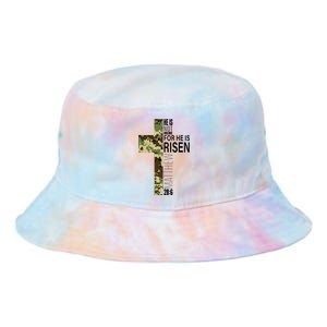 He Is Risen Christian Easter Verse Green Camo Cross Tie Dye Newport Bucket Hat