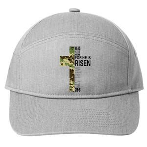 He Is Risen Christian Easter Verse Green Camo Cross 7-Panel Snapback Hat