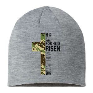 He Is Risen Christian Easter Verse Green Camo Cross Sustainable Beanie