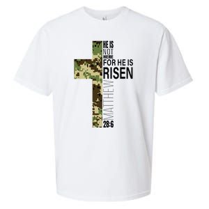 He Is Risen Christian Easter Verse Green Camo Cross Sueded Cloud Jersey T-Shirt