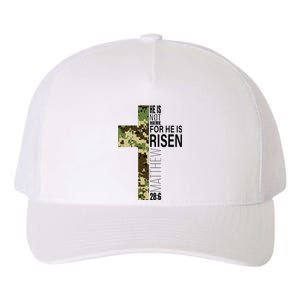 He Is Risen Christian Easter Verse Green Camo Cross Yupoong Adult 5-Panel Trucker Hat