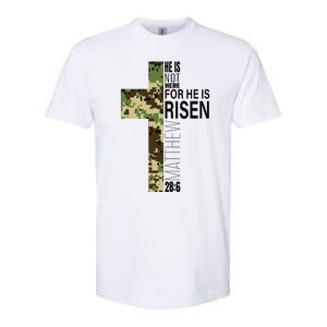 He Is Risen Christian Easter Verse Green Camo Cross Softstyle CVC T-Shirt