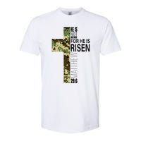 He Is Risen Christian Easter Verse Green Camo Cross Softstyle CVC T-Shirt