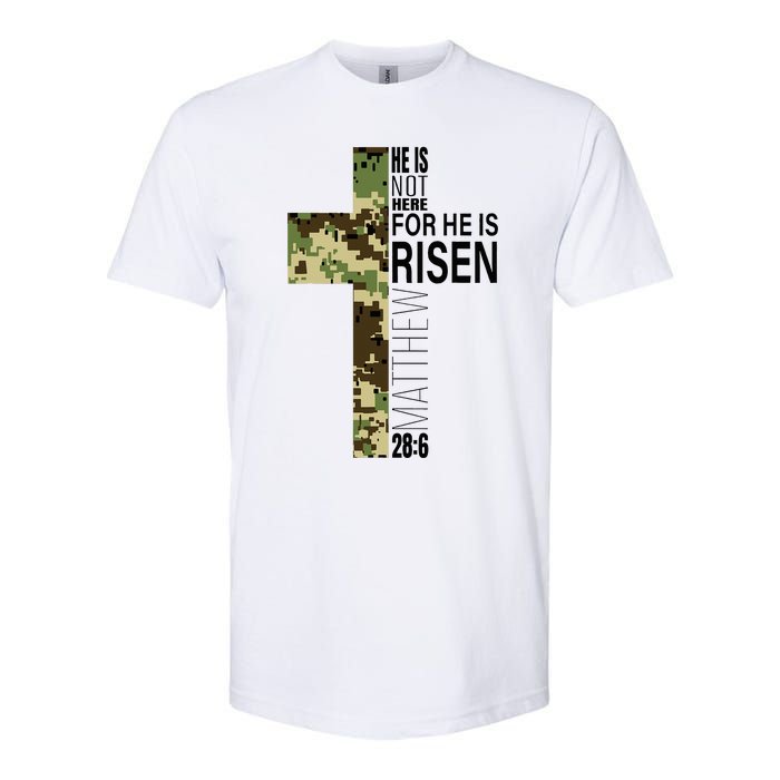 He Is Risen Christian Easter Verse Green Camo Cross Softstyle CVC T-Shirt