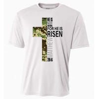 He Is Risen Christian Easter Verse Green Camo Cross Cooling Performance Crew T-Shirt