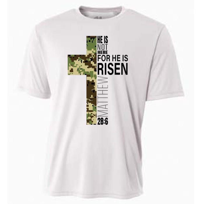 He Is Risen Christian Easter Verse Green Camo Cross Cooling Performance Crew T-Shirt