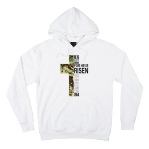 He Is Risen Christian Easter Verse Green Camo Cross Hoodie