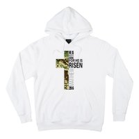 He Is Risen Christian Easter Verse Green Camo Cross Hoodie