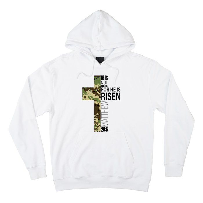 He Is Risen Christian Easter Verse Green Camo Cross Hoodie