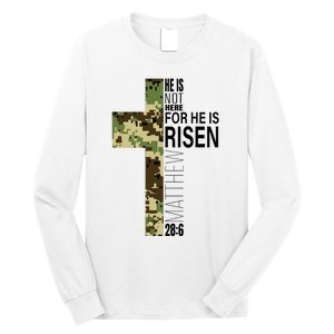 He Is Risen Christian Easter Verse Green Camo Cross Long Sleeve Shirt